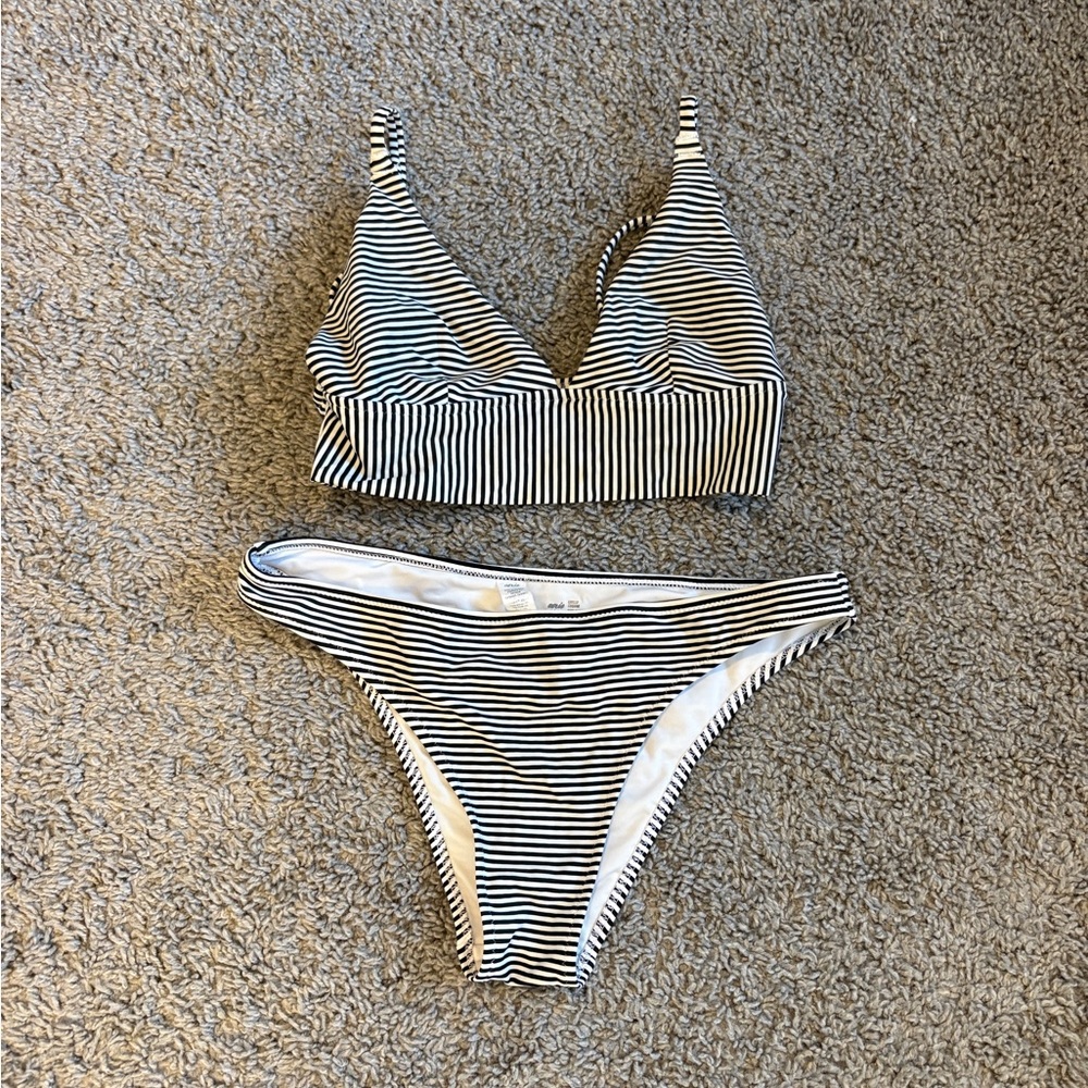 Aerie Black & White Striped Bikini Set – Size Small